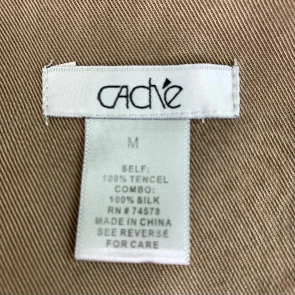 Cache Silk Blend Sleeveless Open Front Studded Vest Women Size M Brown Waterfall